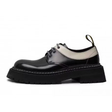 Black and white color matching glossy retro leather shoes thick sole British style derby shoes for men 147002