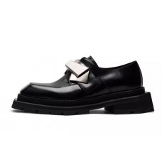 Men's Velcro first-layer cowhide shiny metal buckle square toe heightening thick-soled leather shoes 143202